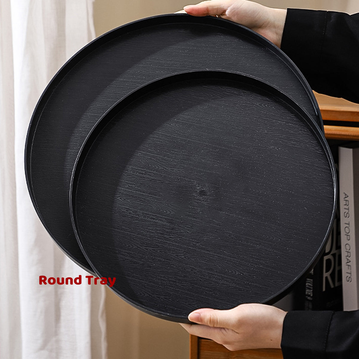 5 Piece Wood Grain Round Serving Tray Set in 2 Sizes