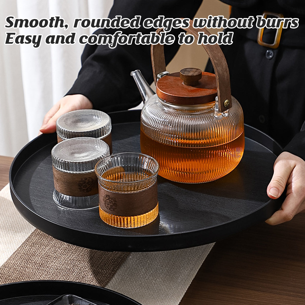5 Piece Wood Grain Round Serving Tray Set in 2 Sizes
