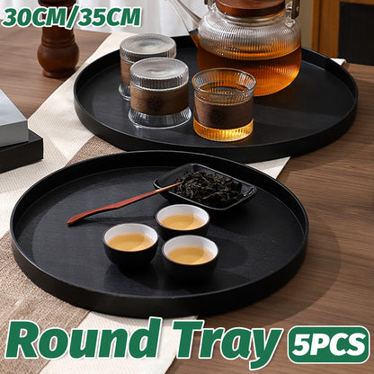 5 Piece Wood Grain Round Serving Tray Set in 2 Sizes