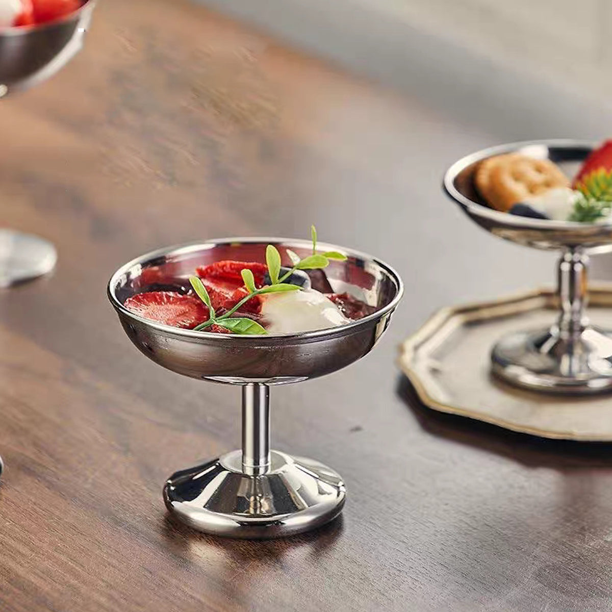 304 Stainless Steel Goblet Hotel Restaurant Ice Cream Cup Bar Dessert Fruit AU