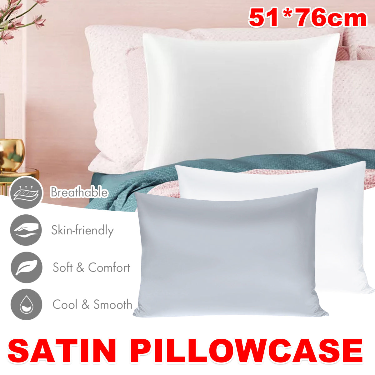 Hotel Guest Pillowcase 51 x 76cm in 2 Colours – Product View 2