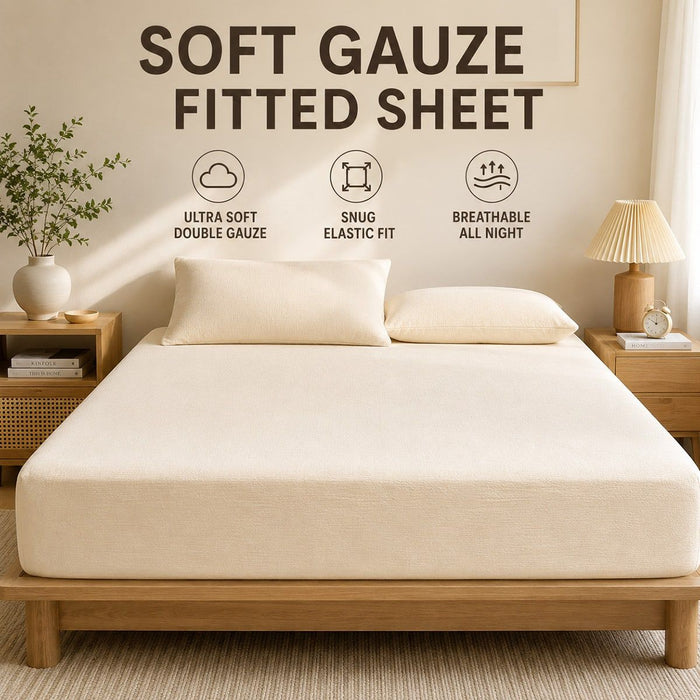 Beige Double-Layer Gauze Fitted Sheet 200 x 220cm – Size Guide