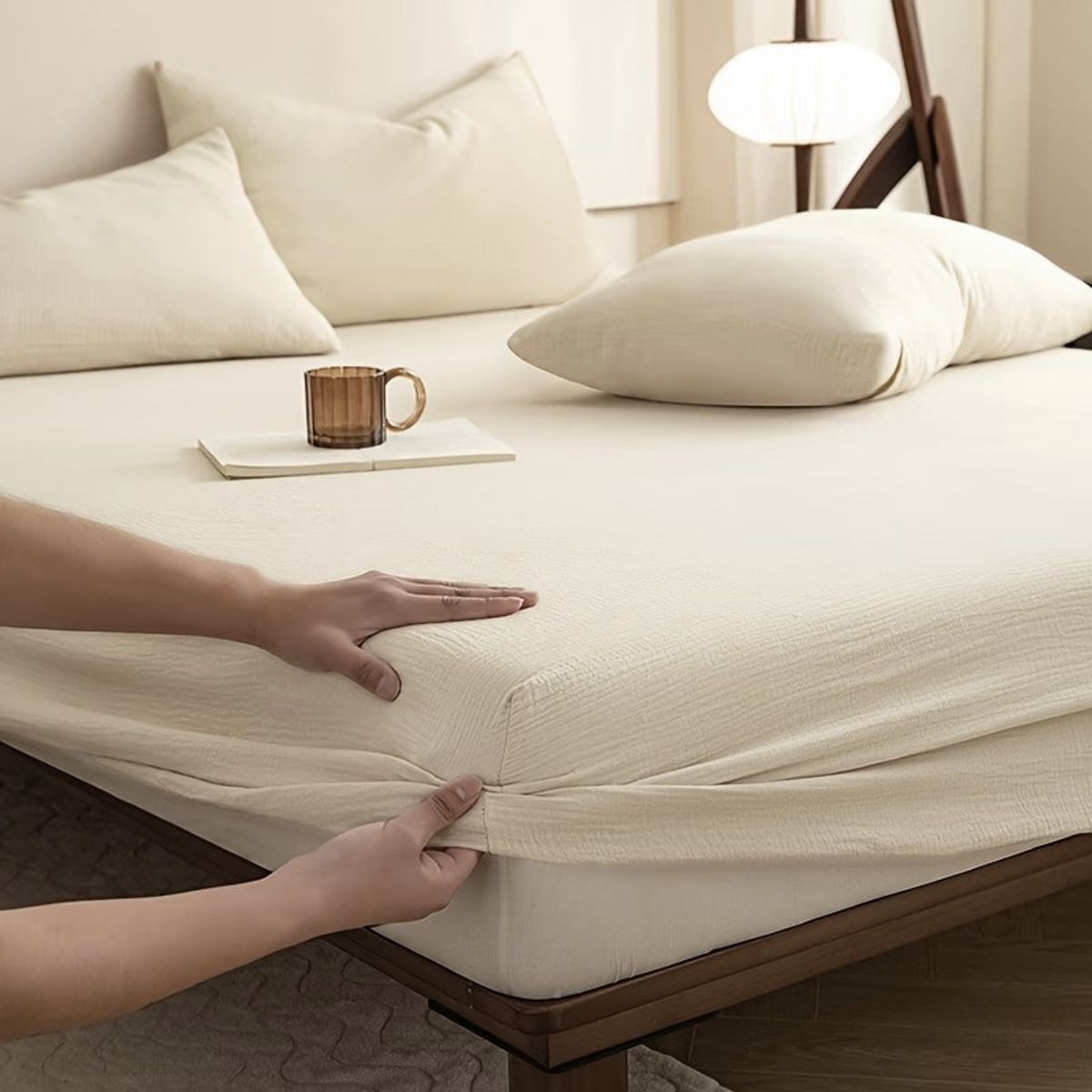Beige Double-Layer Gauze Fitted Sheet 200 x 220cm – Size Guide