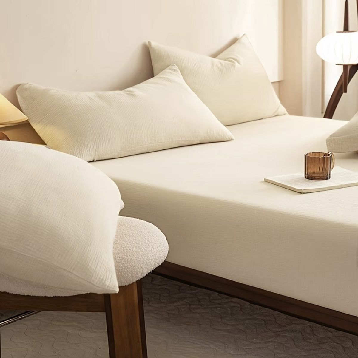 Beige Double-Layer Gauze Fitted Sheet 200 x 220cm – Size Guide