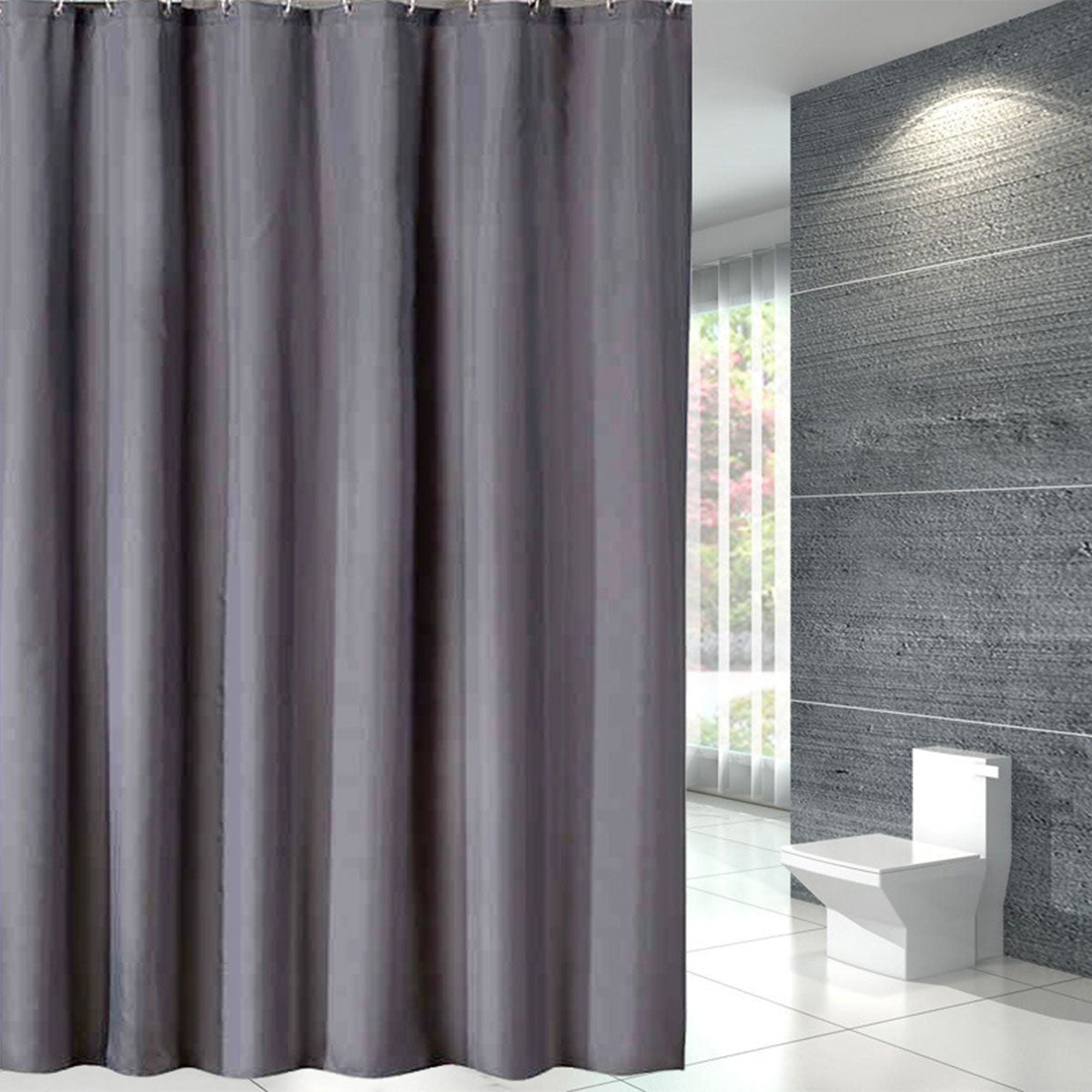 Waterproof Polyester Shower Curtain with 12 Hooks