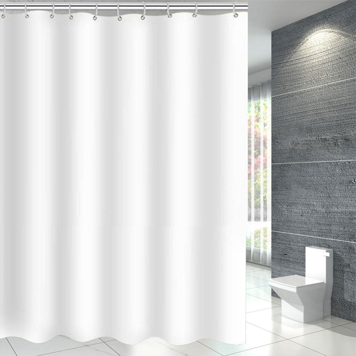 Waterproof Polyester Shower Curtain with 12 Hooks