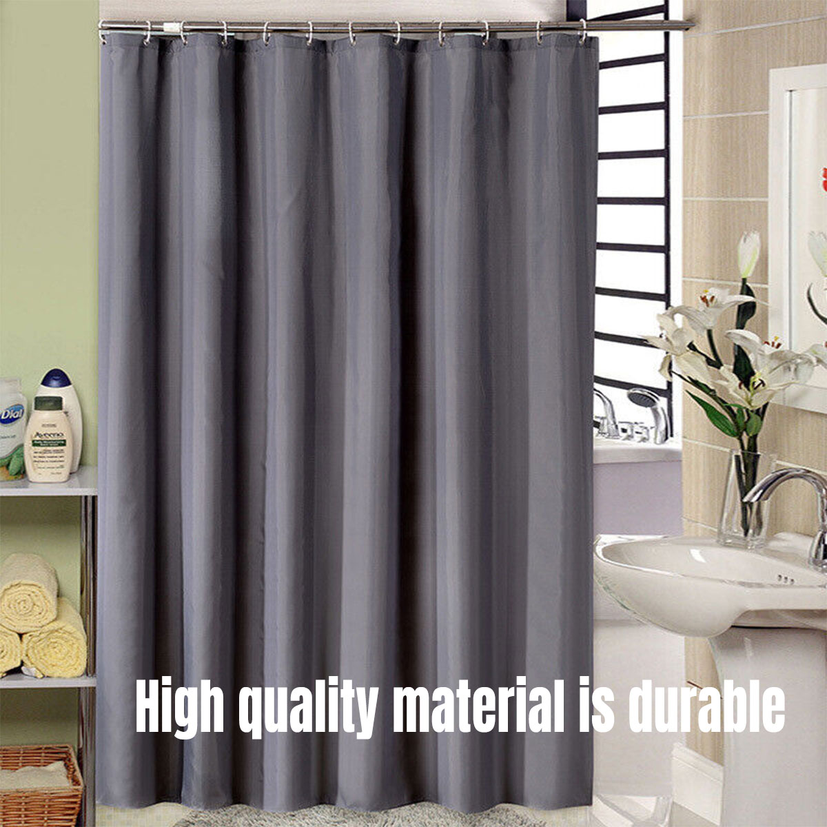 Waterproof Polyester Shower Curtain with 12 Hooks