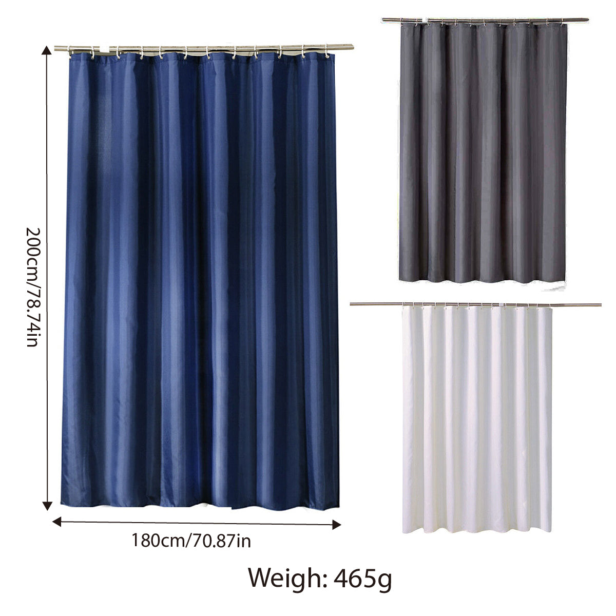 Waterproof Polyester Shower Curtain with 12 Hooks