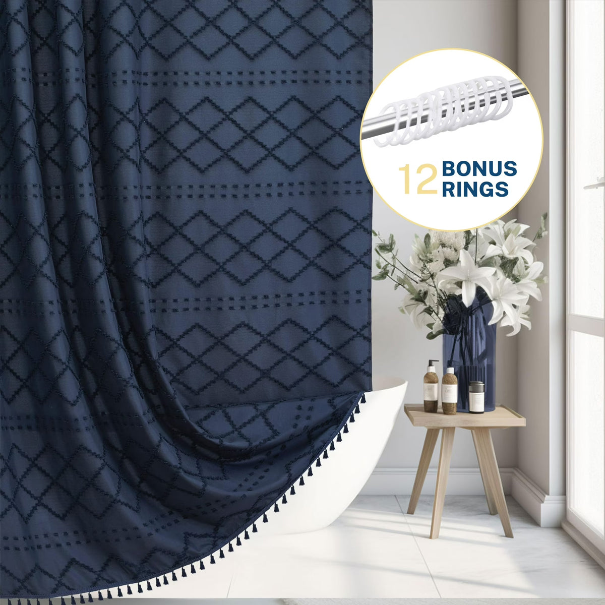 Waterproof Mildew Resistant Shower Curtain with Fringe Design