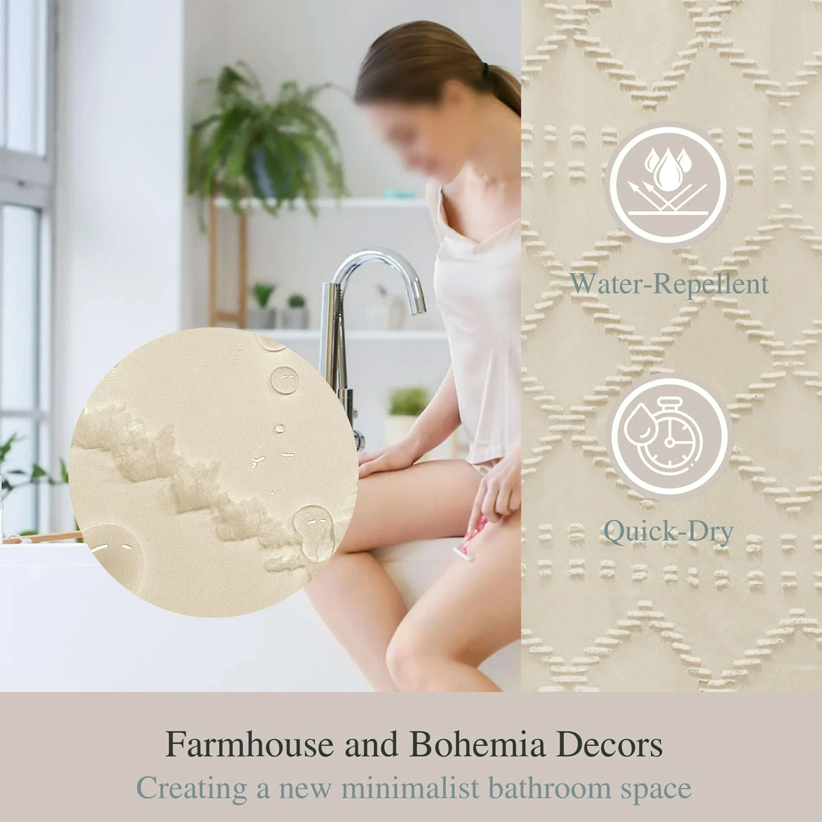 Waterproof Mildew Resistant Shower Curtain with Fringe Design