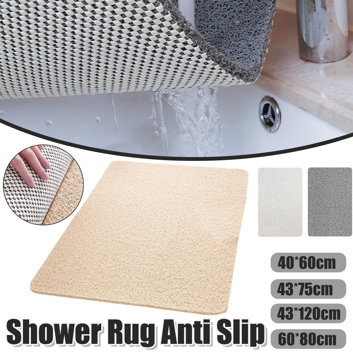 Non Slip Bathroom Mat Waterproof PVC Soft Washable Floor Rug