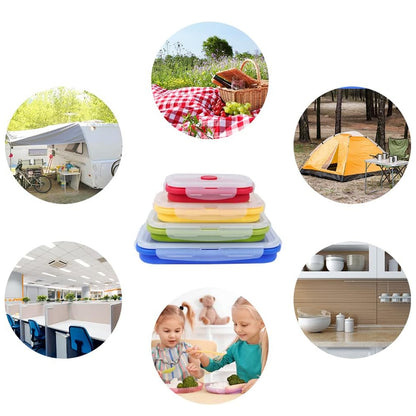 4 PCS Silicone Collapsible Bento Lunch Box Food Storage Container Portable