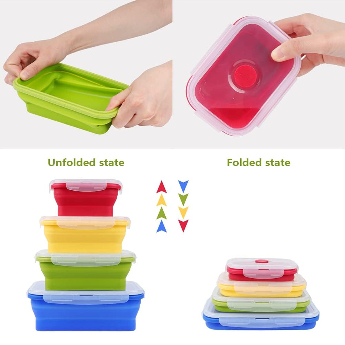 4 PCS Silicone Collapsible Bento Lunch Box Food Storage Container Portable