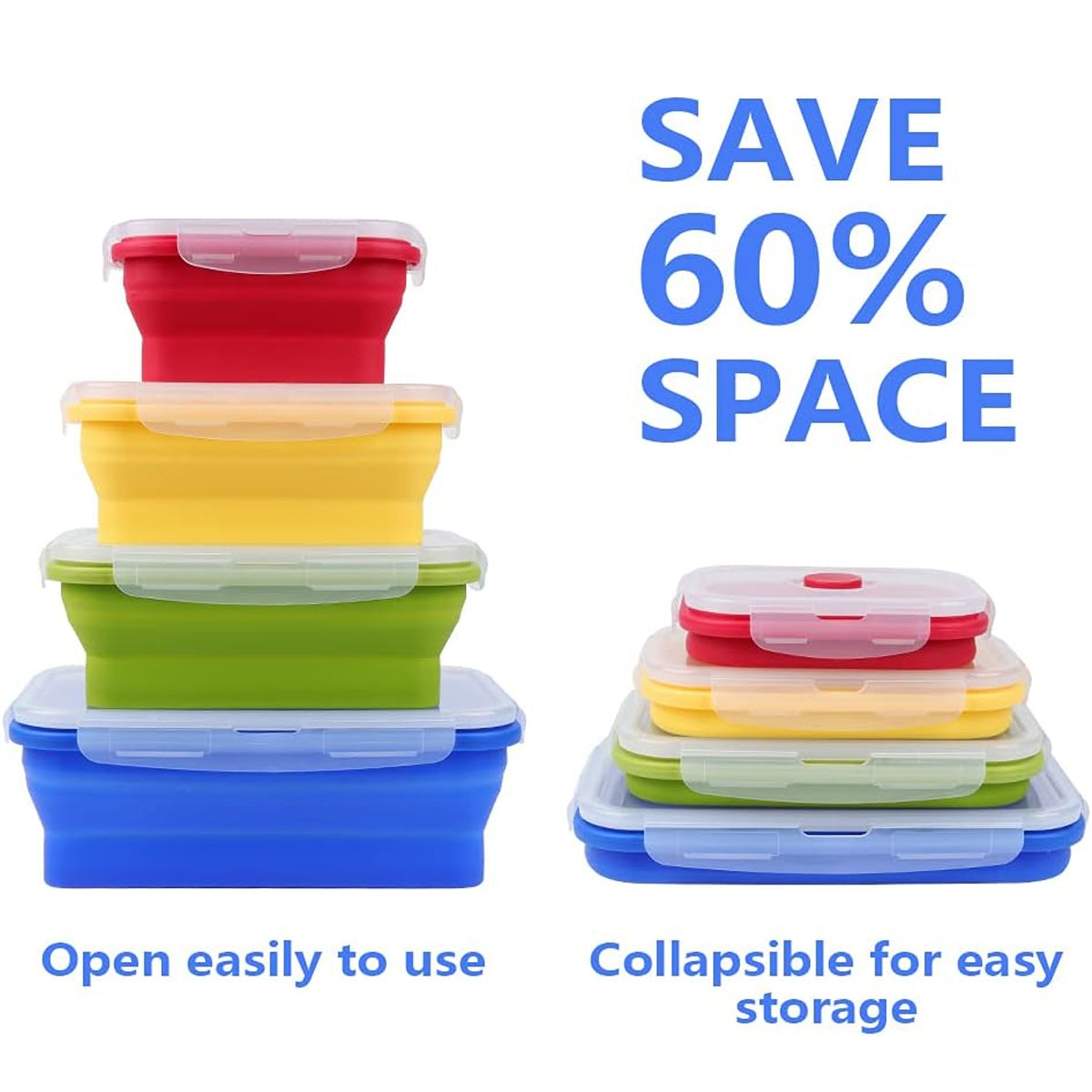 4 PCS Silicone Collapsible Bento Lunch Box Food Storage Container Portable