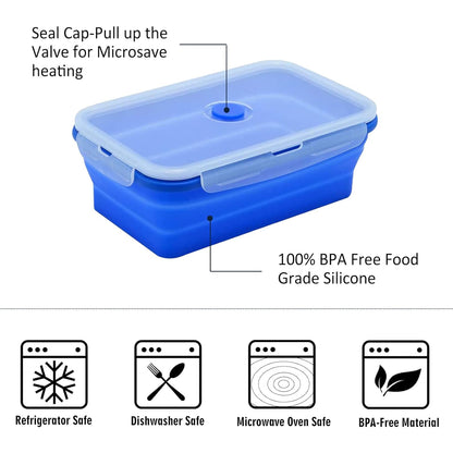 4 PCS Silicone Collapsible Bento Lunch Box Food Storage Container Portable
