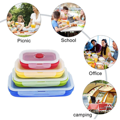 4 PCS Silicone Collapsible Bento Lunch Box Food Storage Container Portable