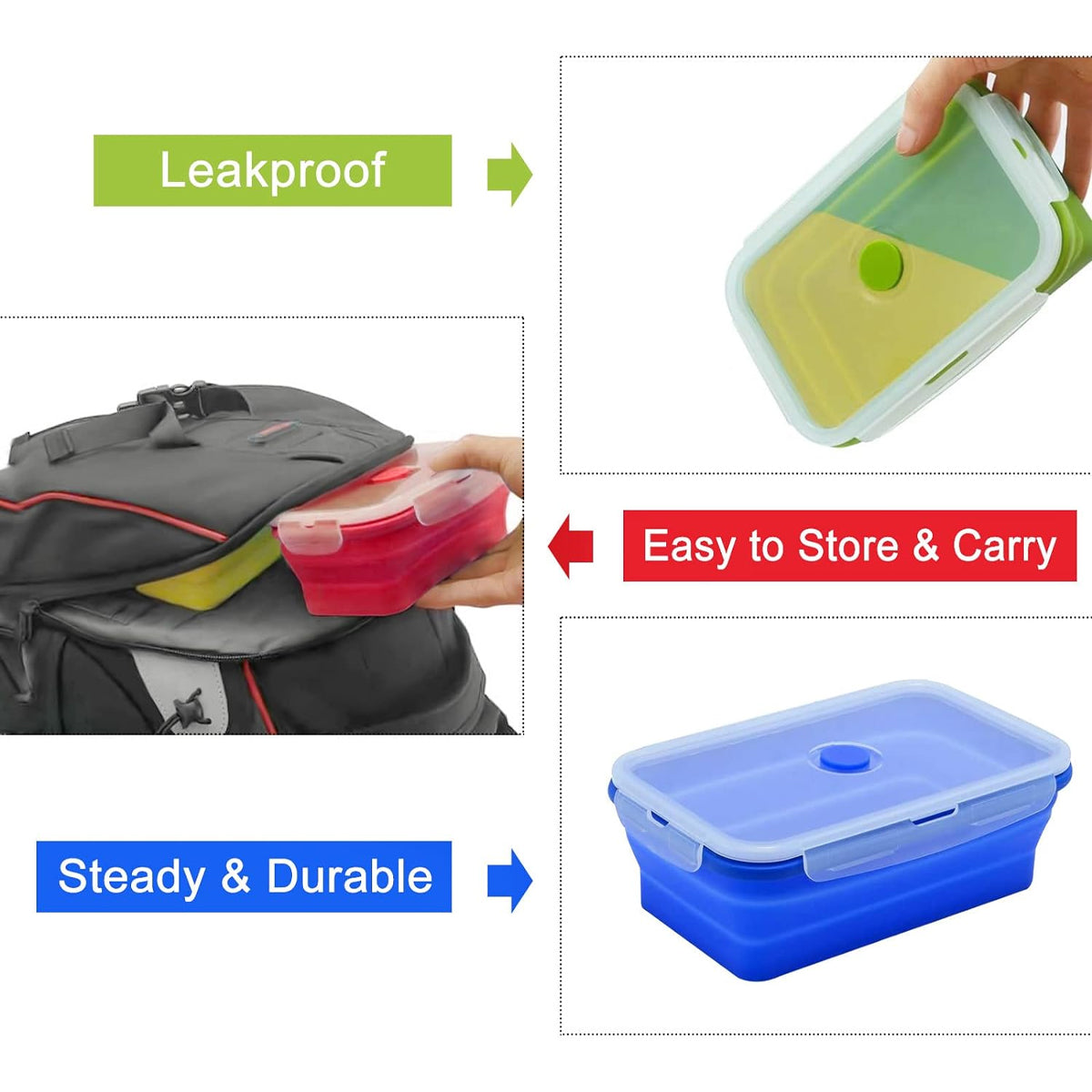 4 PCS Silicone Collapsible Bento Lunch Box Food Storage Container Portable