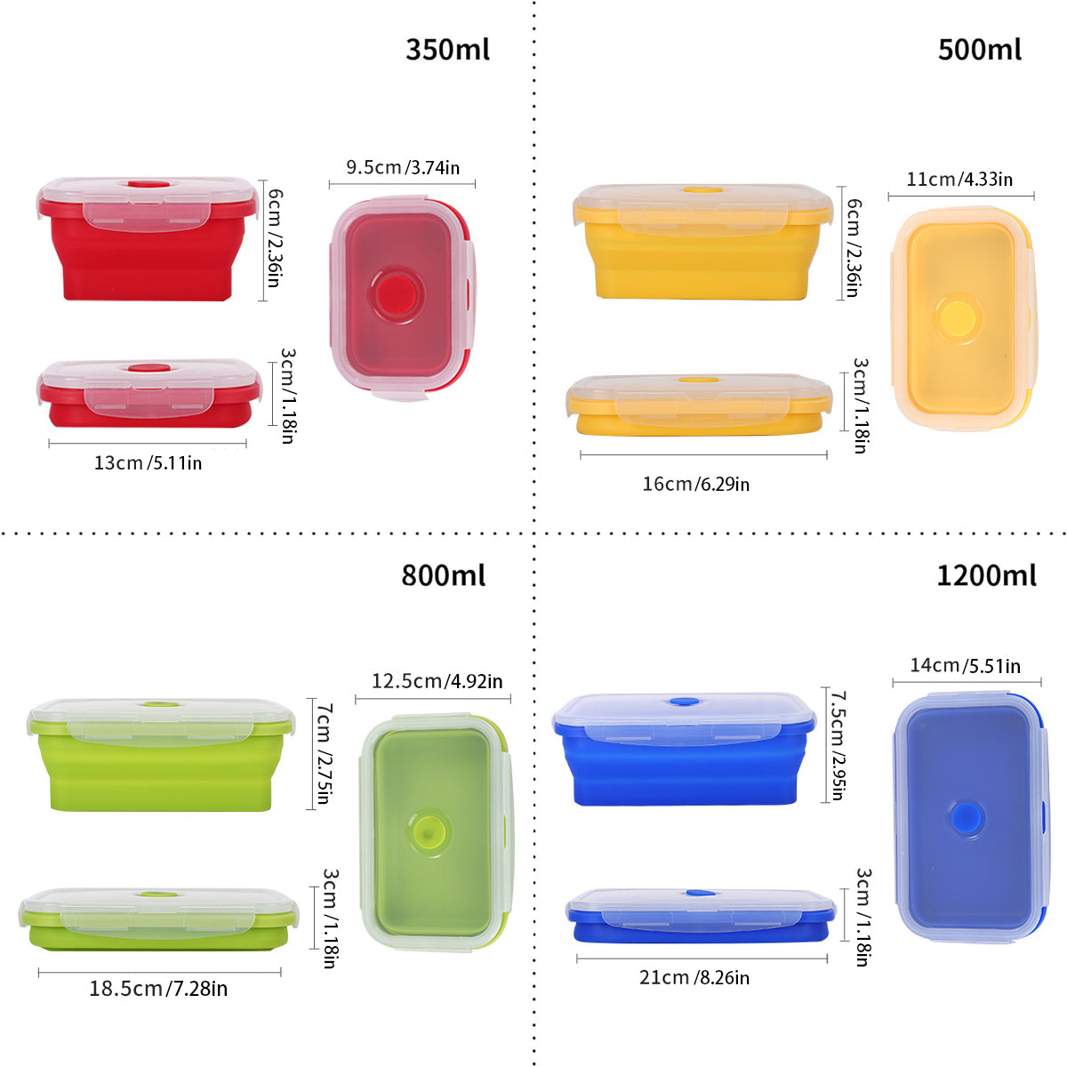 4 PCS Silicone Collapsible Bento Lunch Box Food Storage Container Portable