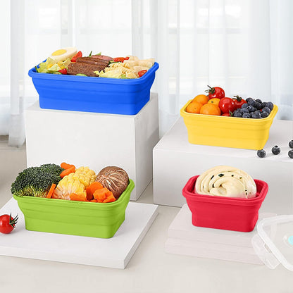 4 PCS Silicone Collapsible Bento Lunch Box Food Storage Container Portable