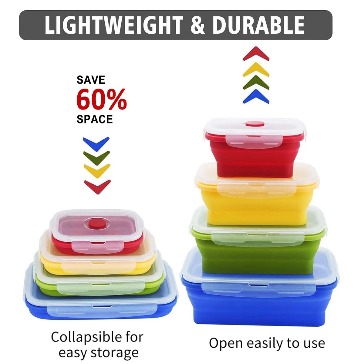 4 PCS Silicone Collapsible Bento Lunch Box Food Storage Container Portable