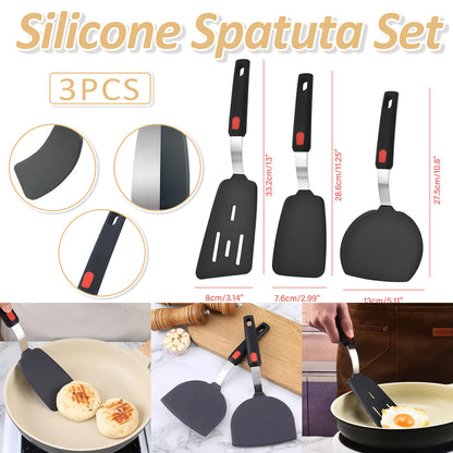 3 Pcs Silicone Spatula Set with Stainless Steel Core for Cooking