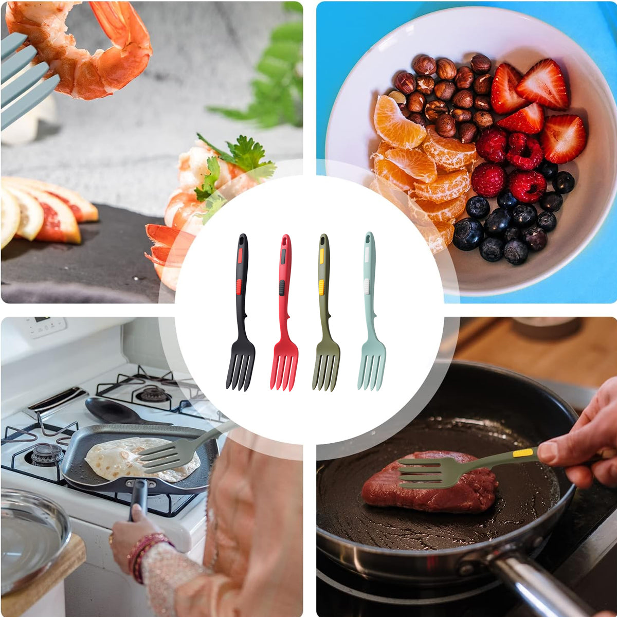 2PCS Silicone Heat Resistant Cooking Forks Flexible Dishwasher Safe Kitchen