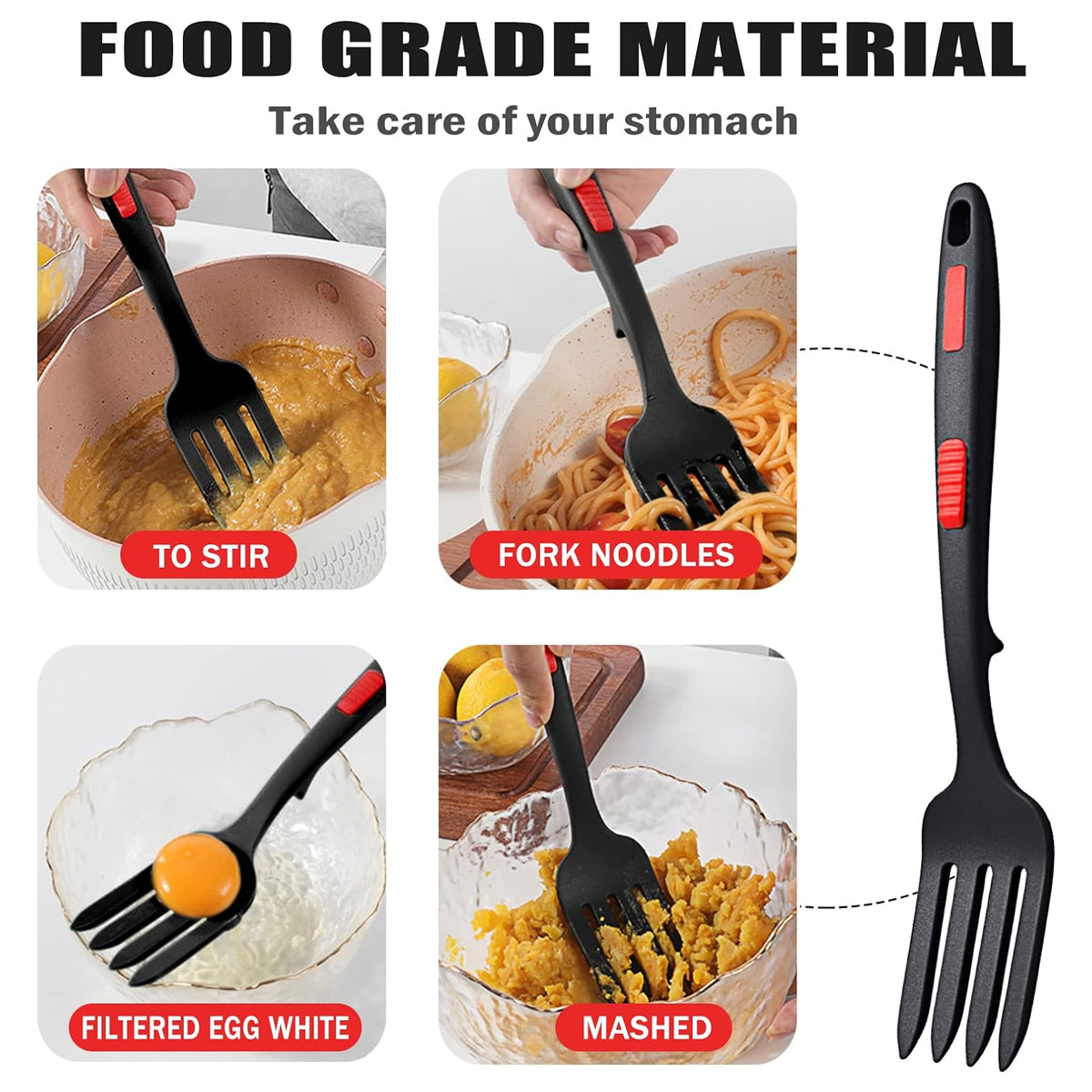 2PCS Silicone Heat Resistant Cooking Forks Flexible Dishwasher Safe Kitchen