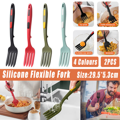 2PCS Silicone Heat Resistant Cooking Forks Flexible Dishwasher Safe Kitchen