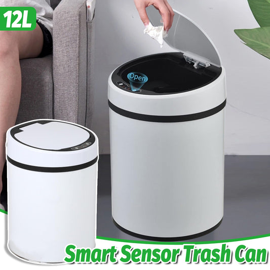 Sensor Trash Bin 12L Automatic Motion Rubbish Can White for Kitchen Home Use