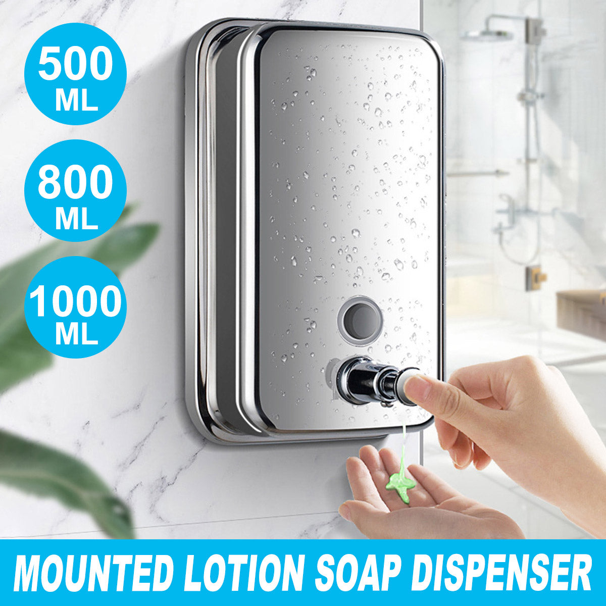 Stainless Steel Wall Mounted Soap Dispenser Hotel Bathroom Sanitizer Bottle AU