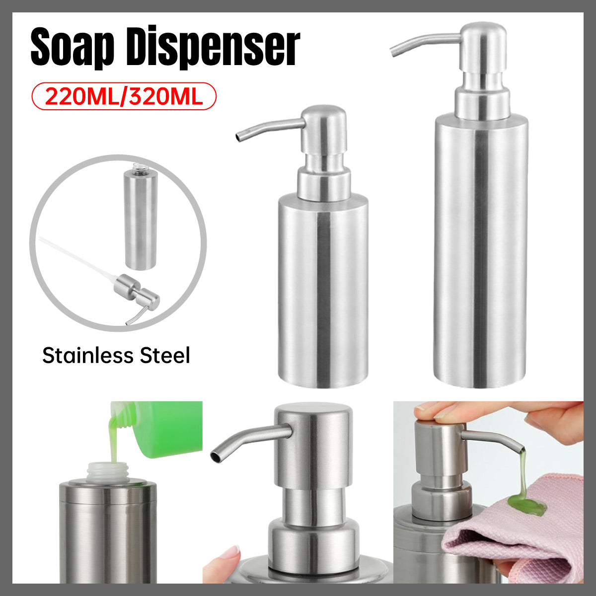 304 Stainless Steel Press Type Soap Dispenser Durable