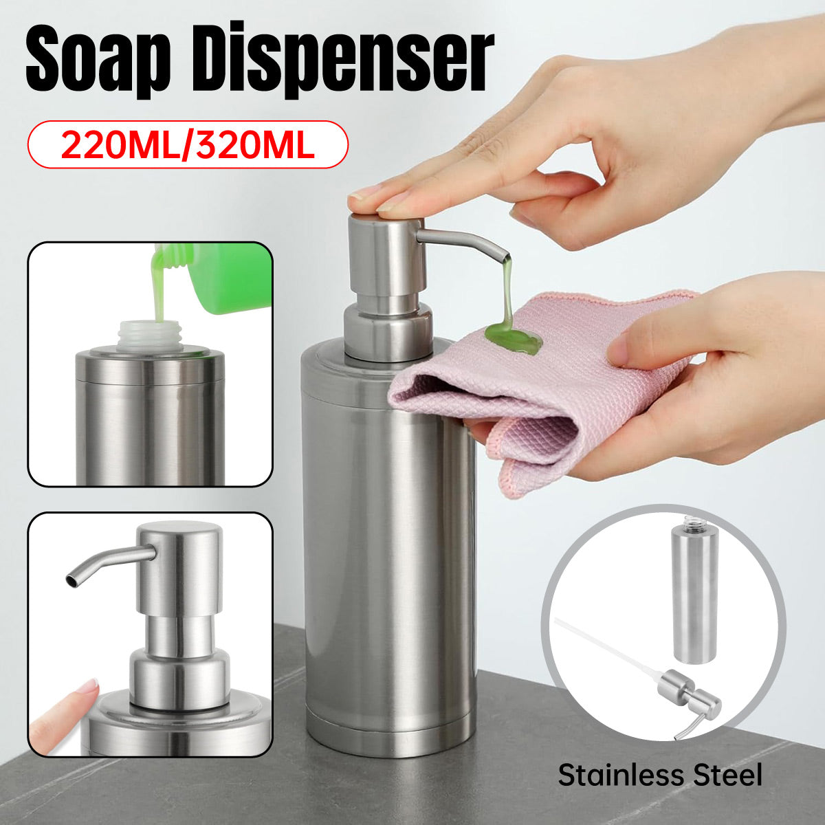 304 Stainless Steel Press Type Soap Dispenser Durable