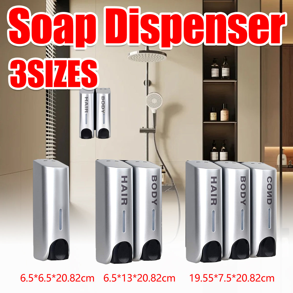 Wall Mount Soap Dispenser 3 Sizes, Multi-Chamber ABS