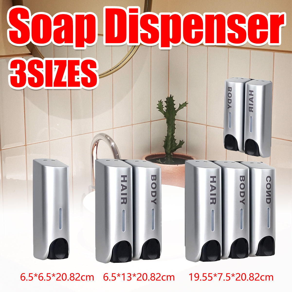 Wall Mount Soap Dispenser 3 Sizes, Multi-Chamber ABS