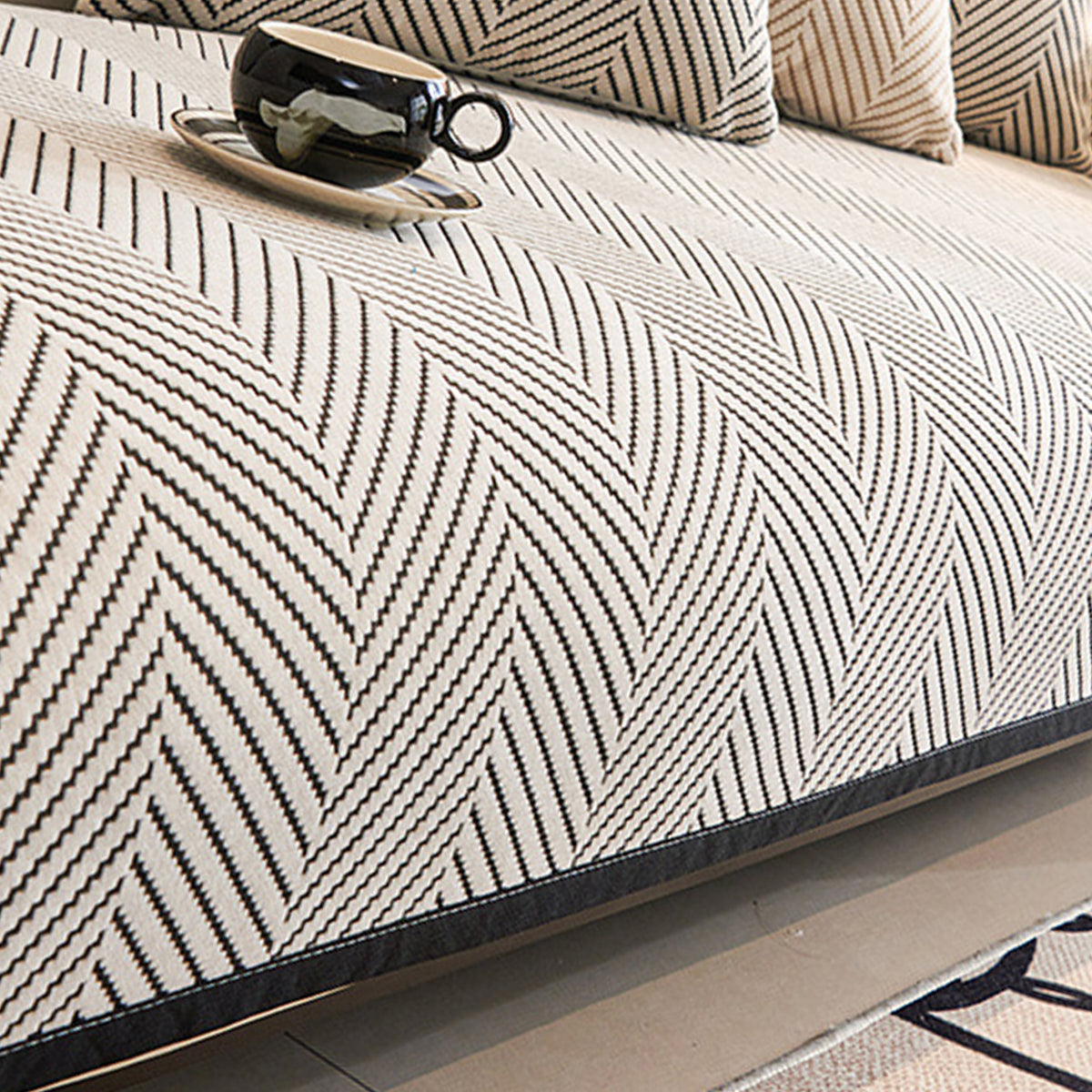 Non-Slip Herringbone Sofa Cushion Cover Cotton Blend Protector