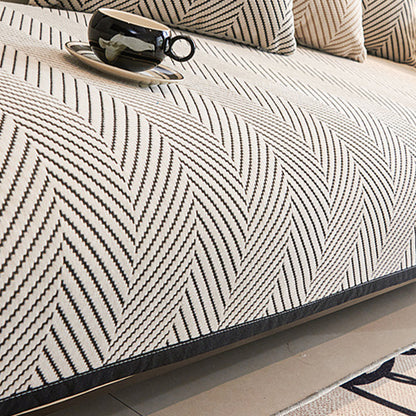 Non-Slip Herringbone Sofa Cushion Cover Cotton Blend Protector