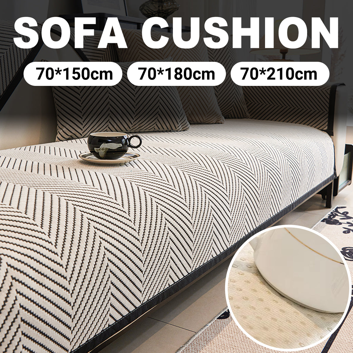 Non-Slip Herringbone Sofa Cushion Cover Cotton Blend Protector