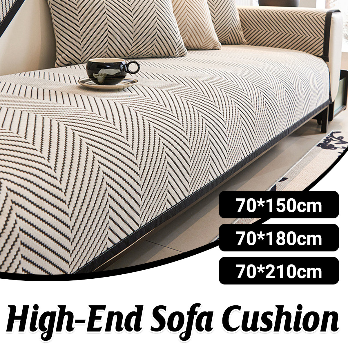 Non-Slip Herringbone Sofa Cushion Cover Cotton Blend Protector