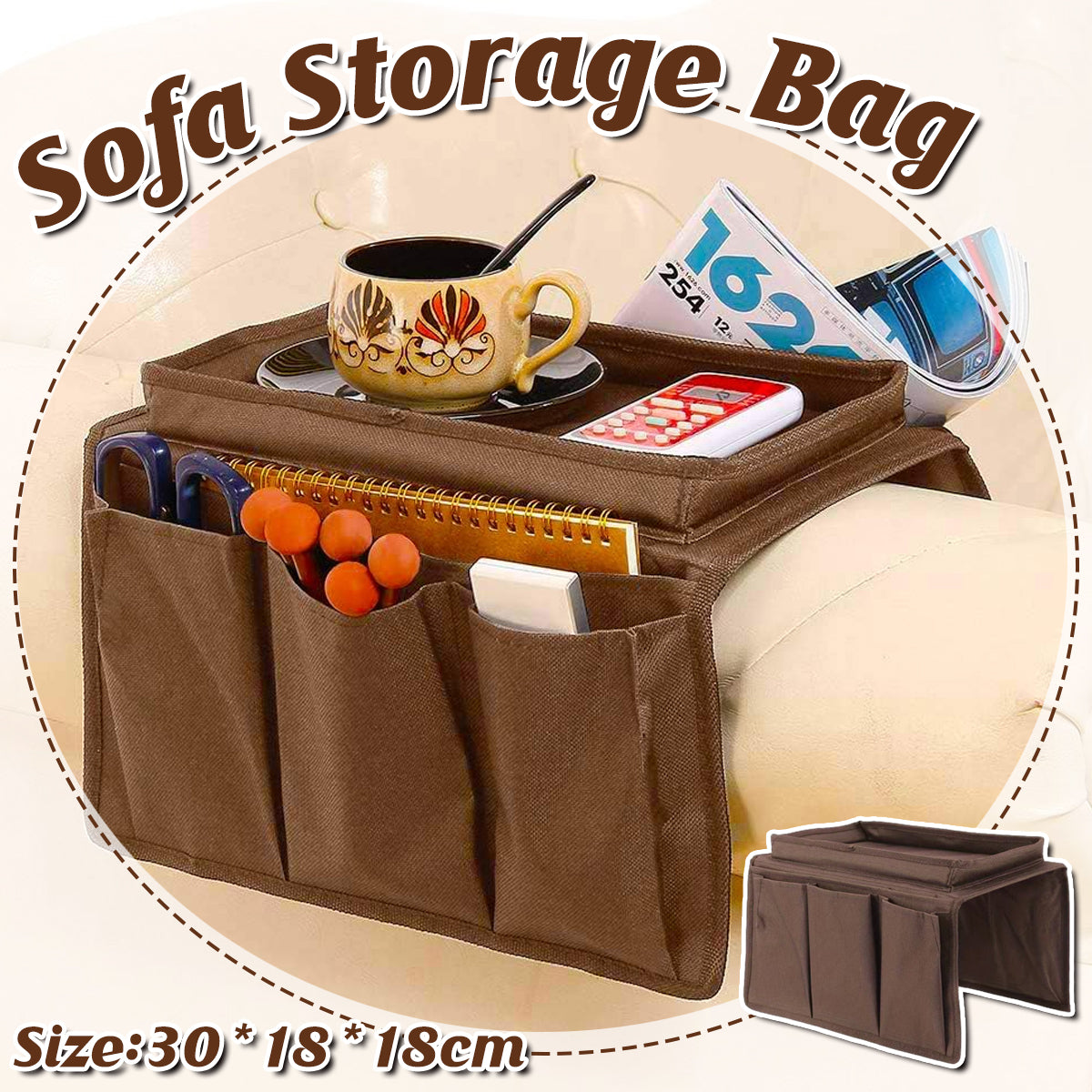 Sofa Hanging Storage Bag with Multi Pocket Remote Organizer