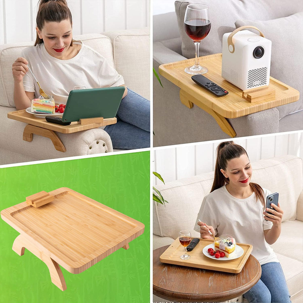 Wooden Lazy Sofa Tray Rotating With Mobile Phone Tablet Holder Dinner Plate Breakfast Plate Snack Foldable Tray