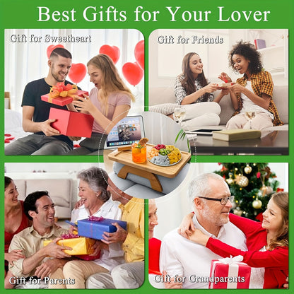 Wooden Lazy Sofa Tray Rotating With Mobile Phone Tablet Holder Dinner Plate Breakfast Plate Snack Foldable Tray