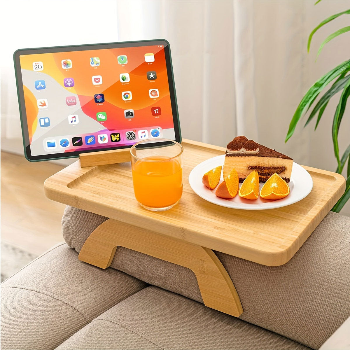 Wooden Lazy Sofa Tray Rotating With Mobile Phone Tablet Holder Dinner Plate Breakfast Plate Snack Foldable Tray