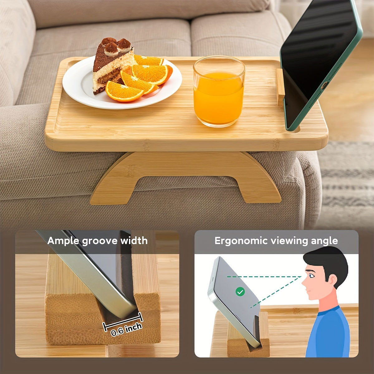 Wooden Lazy Sofa Tray Rotating With Mobile Phone Tablet Holder Dinner Plate Breakfast Plate Snack Foldable Tray
