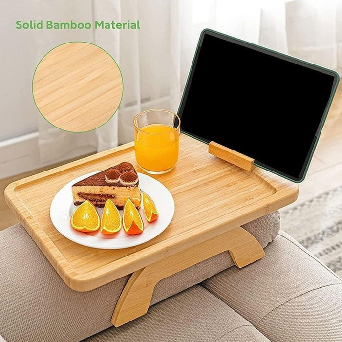 Wooden Rotating Sofa Tray with Phone Holder