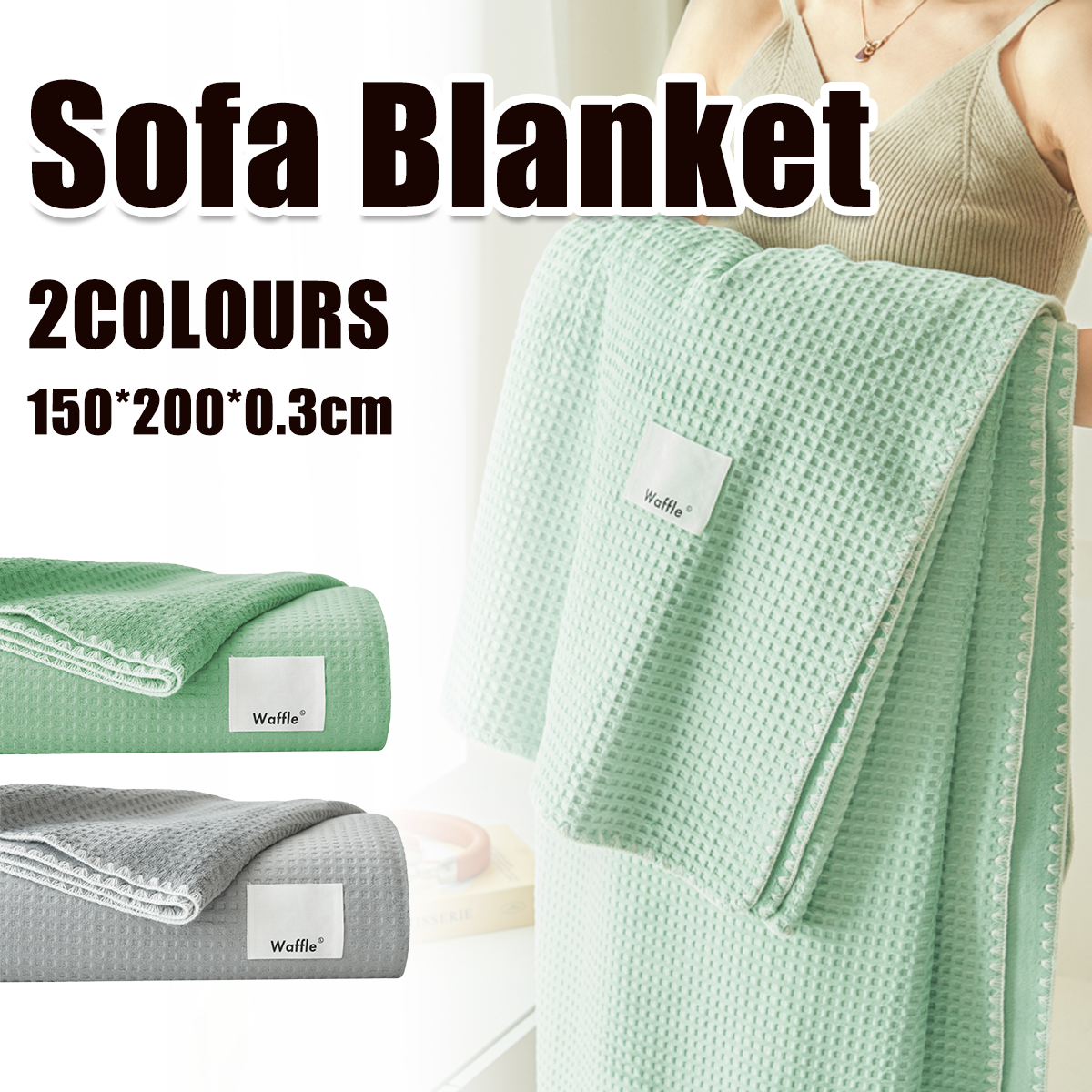 Thick Waffle Fleece Blanket in 2 Colour Options – Product View 2