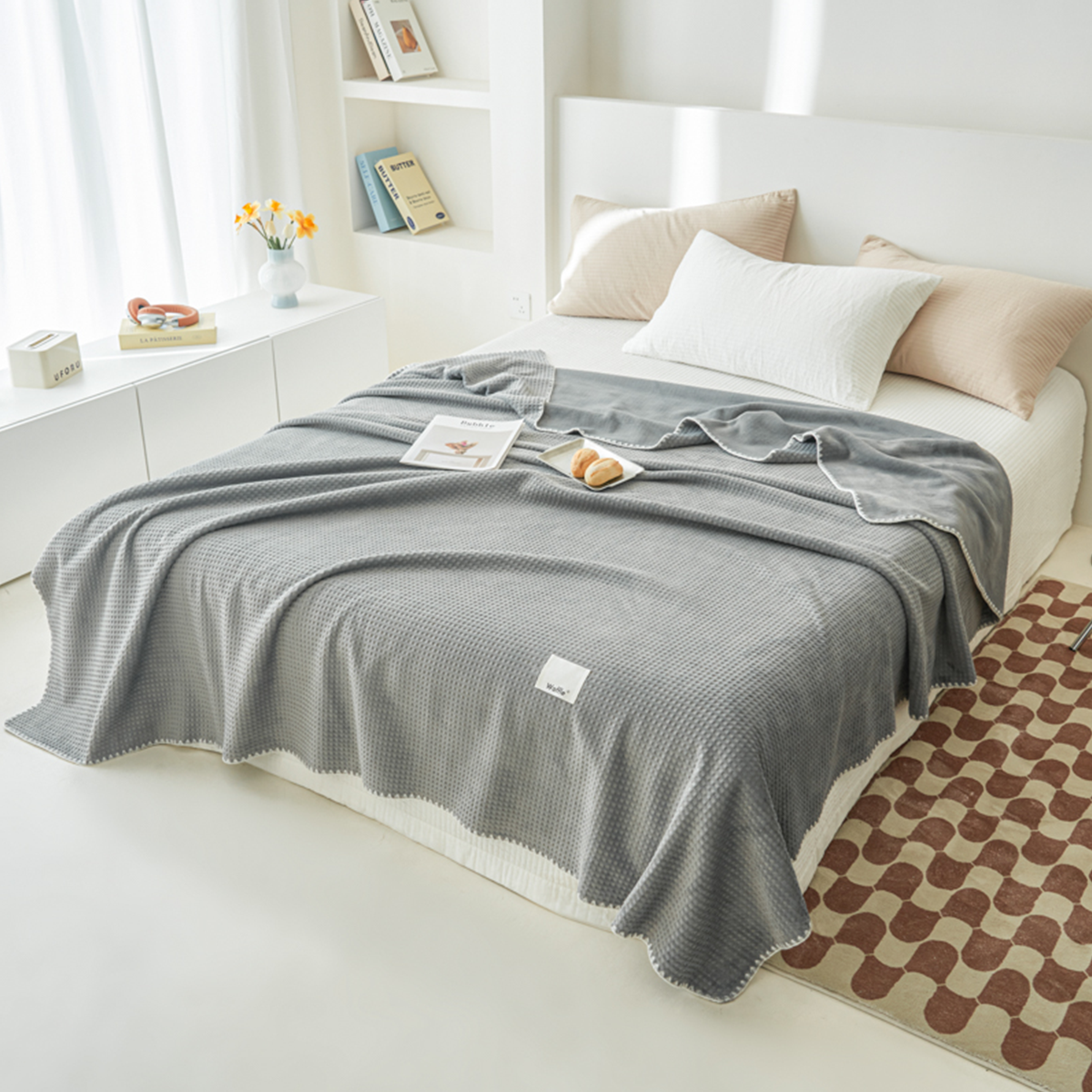 Thick Waffle Fleece Blanket in 2 Colour Options – Product View 4