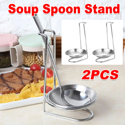 2 Pcs Stainless Steel Soup Spoon Colander Stand with Tray