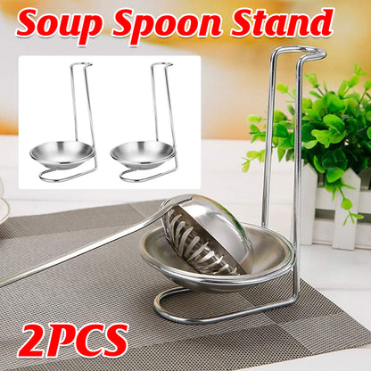 2 Pcs Stainless Steel Soup Spoon Colander Stand with Tray