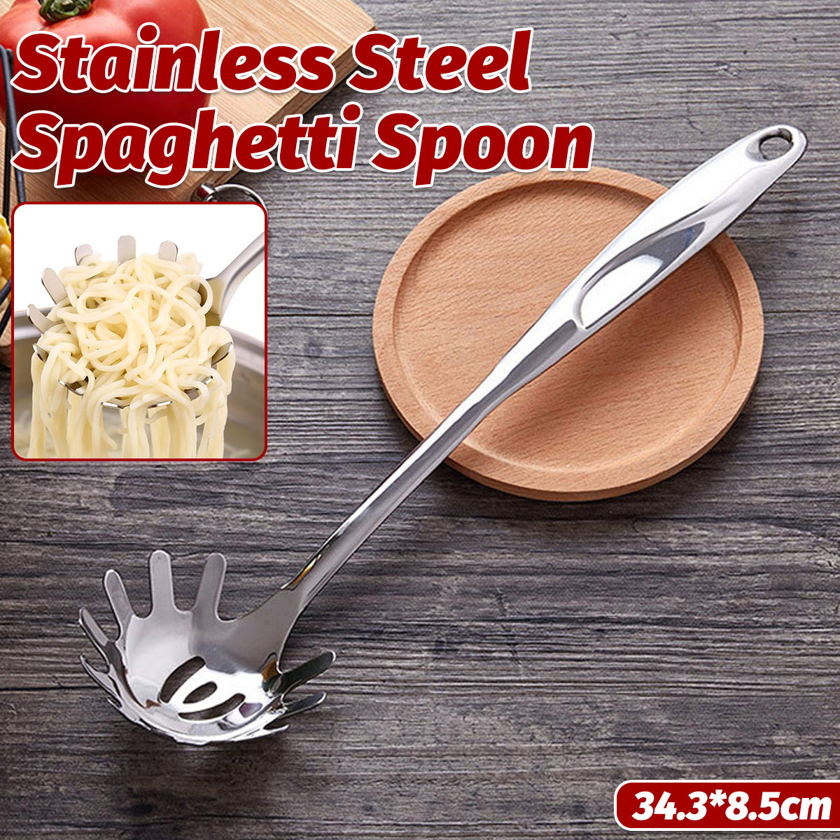 Stainless Steel Pasta Server Cooking Tool Spaghetti Spoon Fork Kitchen Utensil