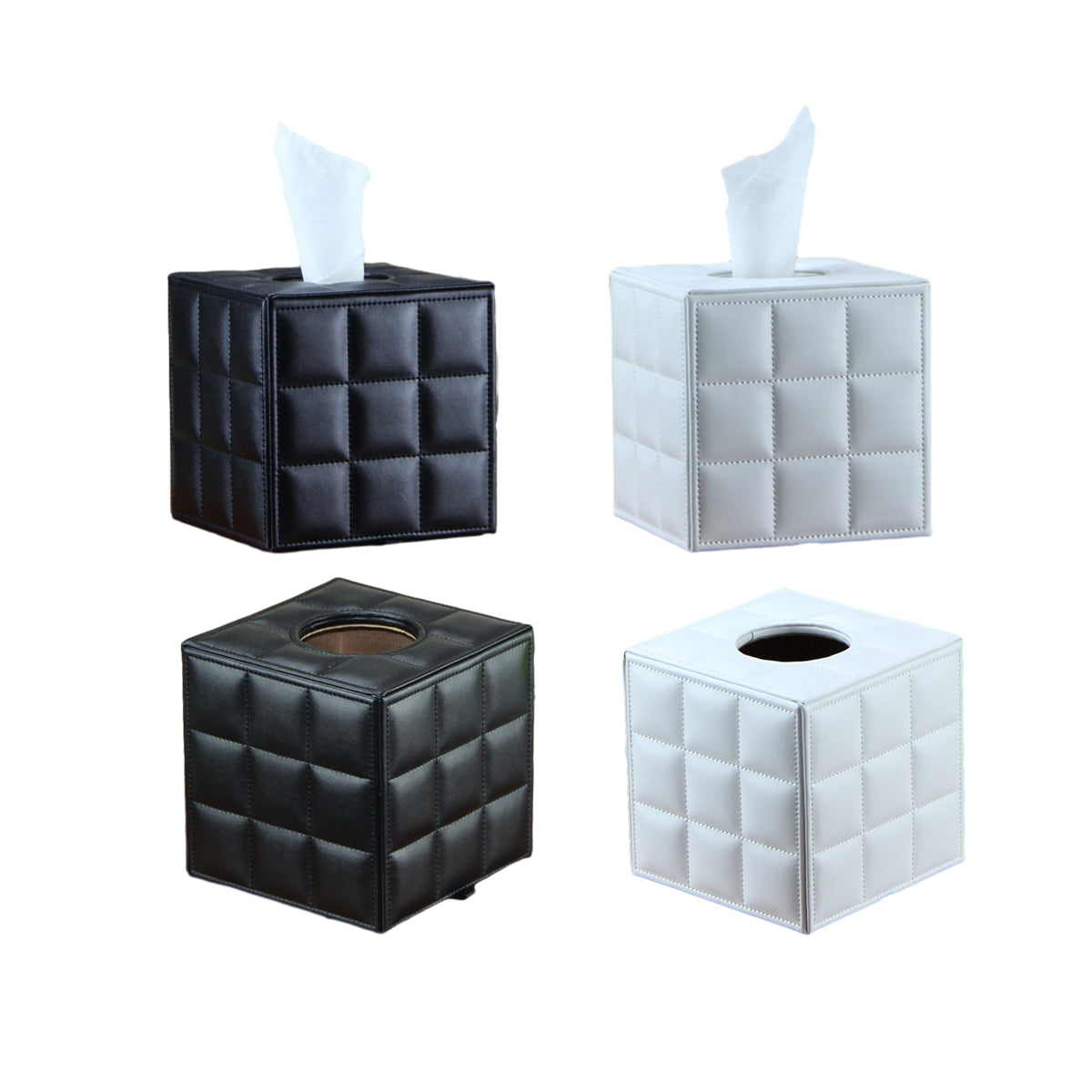 Premium PU Leather Square Tissue Box with Quilted Design